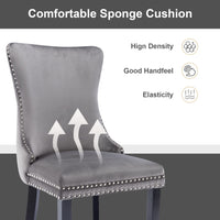 4x Velvet Upholstered Dining Chairs Tufted Wingback Side Chair with Studs Trim Solid Wood Legs for Kitchen