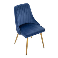 Viva Forever Set of 2 Blue Velvet Dining Chairs – Art Deco Design with Gold Metal Legs