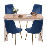 Natural Rectangular Dining Table with 4x Blue Velvet Chairs