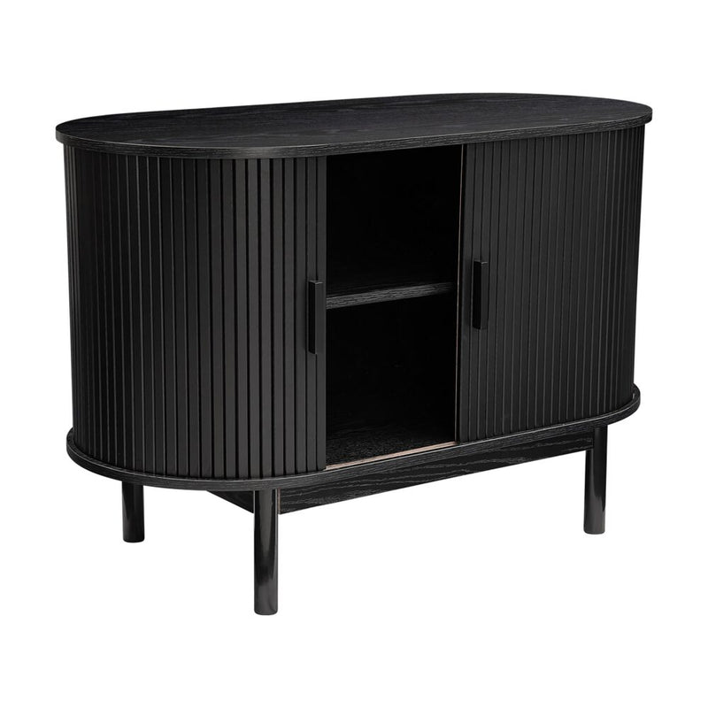 Mid-Century Black Ribbed Sideboard Cabinet