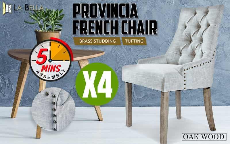 4X French Provincial Dining Chair Oak Leg AMOUR GREY