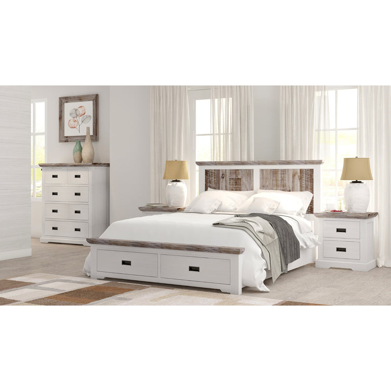 Fiona Bed Frame Queen Size Timber Mattress Base With Storage Drawers White Grey