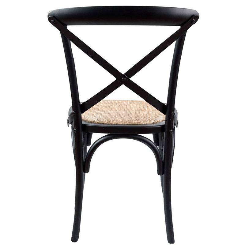 Aster Crossback Dining Chair Set of 6 Solid Birch Timber Wood Ratan Seat - Black