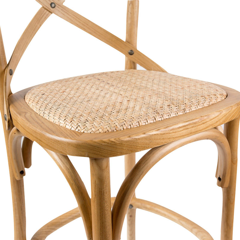 Aster 3pc Crossback Bar Stools Dining Chair Solid Birch Timber Rattan Seat - Oak