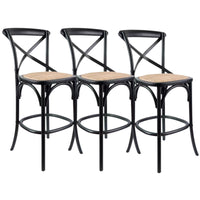 Aster 3pc Crossback Bar Stools Dining Chair Solid Birch Timber Rattan Seat Black