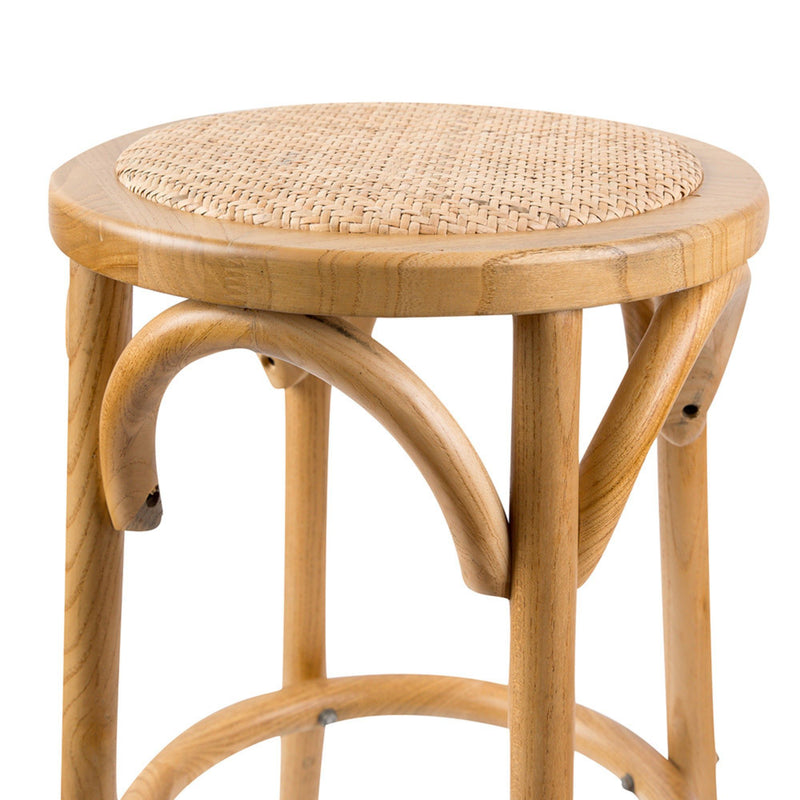 Aster 3pc Round Bar Stools Dining Stool Chair Solid Birch Wood Rattan Seat Oak