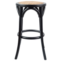 Aster 2pc Round Bar Stools Dining Stool Chair Solid Birch Wood Rattan Seat Black