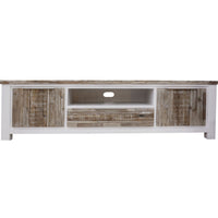 Plumeria ETU Entertainment TV Unit 210cm 2 Door Solid Acacia Timber -White Brush