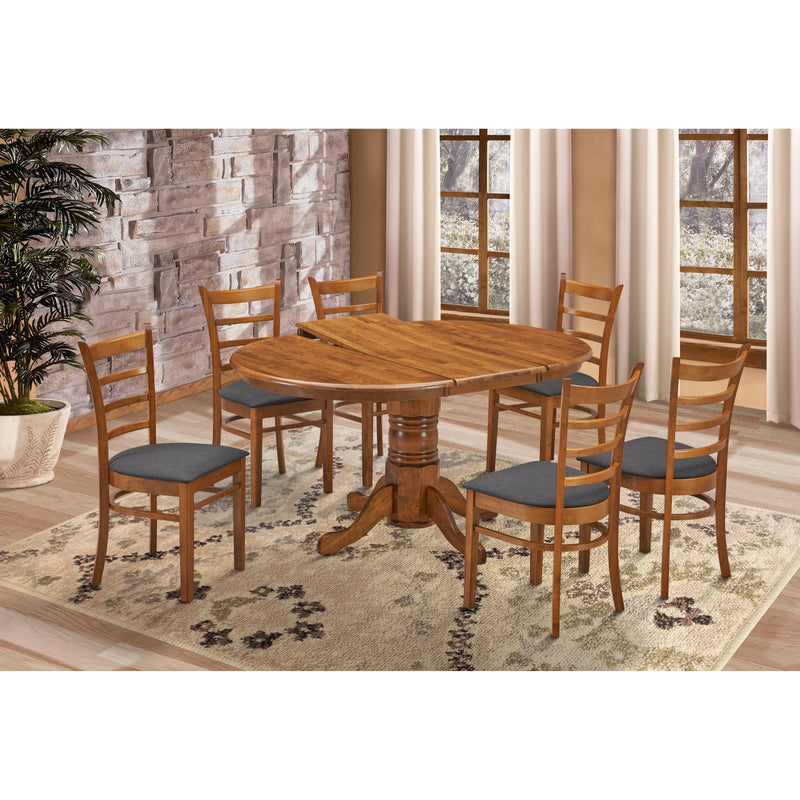 Linaria 7pc Dining Set 150cm Extendable Pedestral Table 6 Timber Chair - Walnut