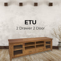 Birdsville ETU Entertainment TV Unit 223cm 2 Door 2 Drawer Mt Ash Wood - Brown