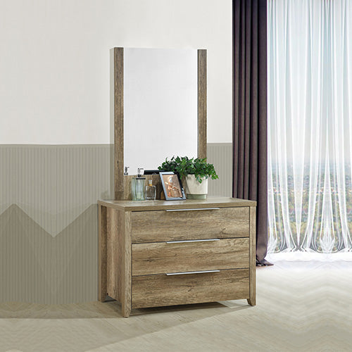 4 Pieces Bedroom Suite Natural Wood Like MDF Structure Double Size Oak Colour Bed, Bedside Table & Dresser