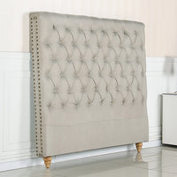 Bed Head Queen Size French Provincial Headboard Upholsterd Fabric Beige