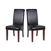 2x Wooden Frame Black Leatherette Dining Chairs with Solid Pine Legs