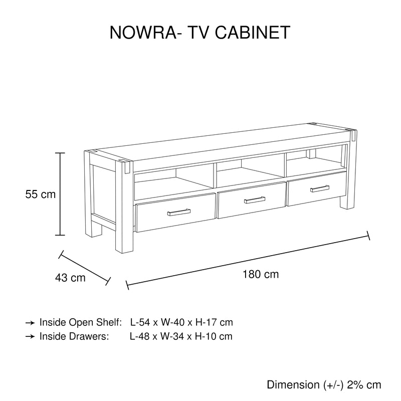 TV Cabinet with 3 Storage Drawers with Shelf Solid Acacia Wooden Frame Entertainment Unit in Chocolate Colour