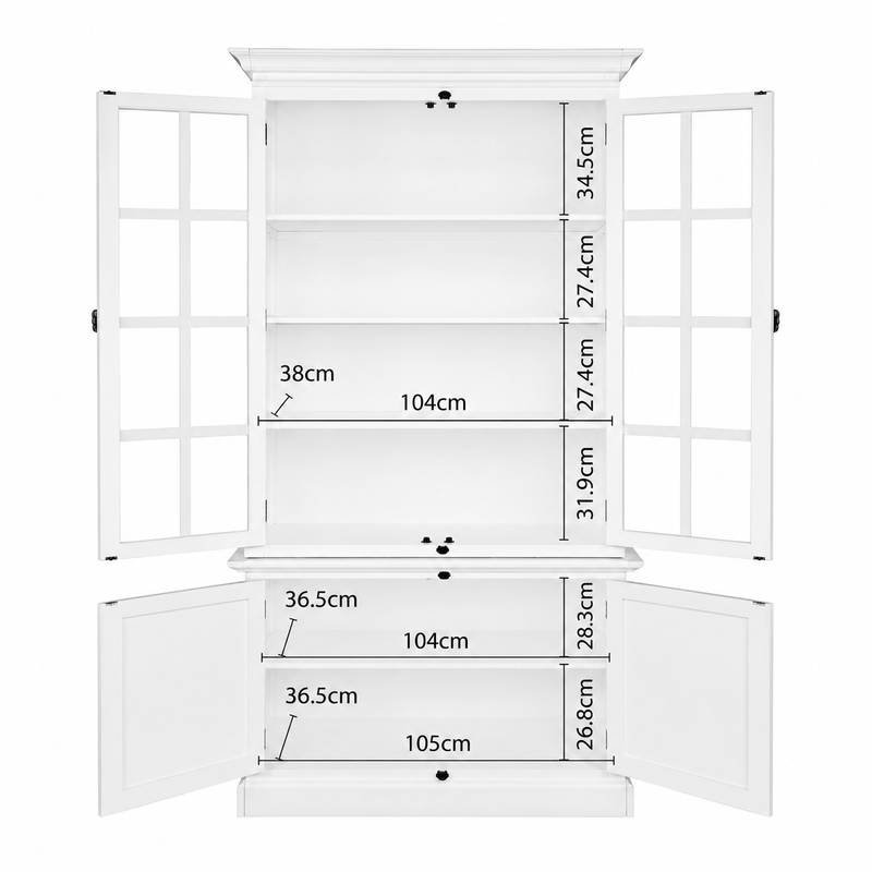 French Provincial Casement Double Glass Door Display Buffet and Hutch Cabinet Bookcase