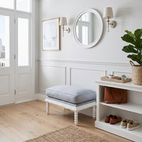Hamptons Coastal Bobbin Line and Timber Ottoman Stool