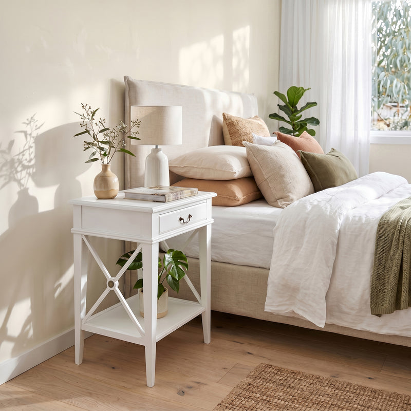 Hamptons Coastal Cross Side Curvy leg Bedside Lamp Table with Drawer White/Black