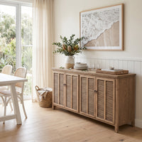 Hamptons Louvre 4 Door Hallway Sideboard Buffet Cabinet