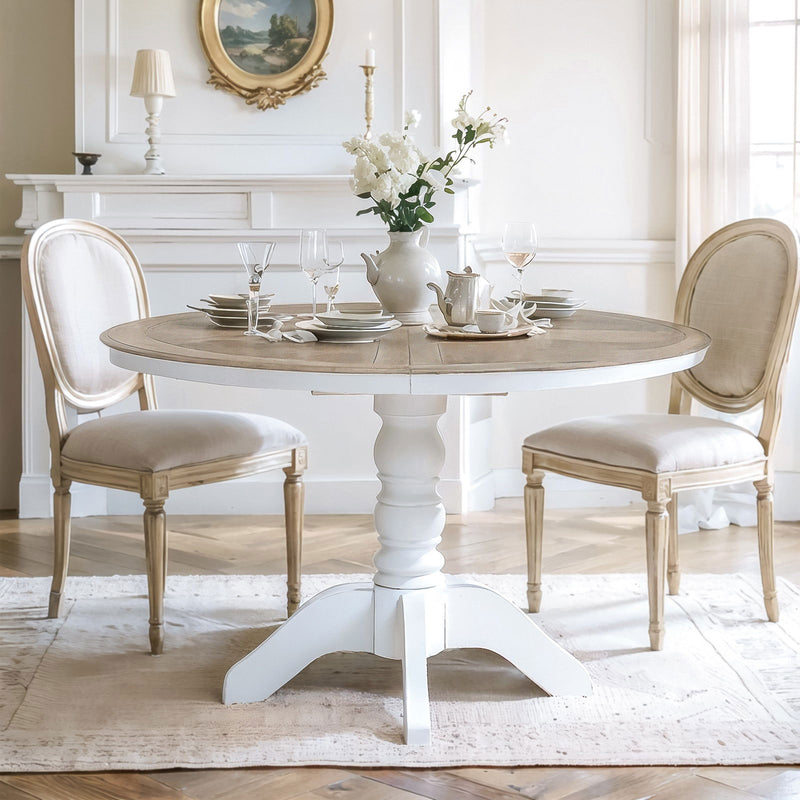 French Provincial Louis Extendable Round Dining Table