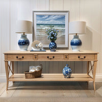 Hamptons Halifax Side Cross 3 Drawers Console Hall Table with Side Pull Out