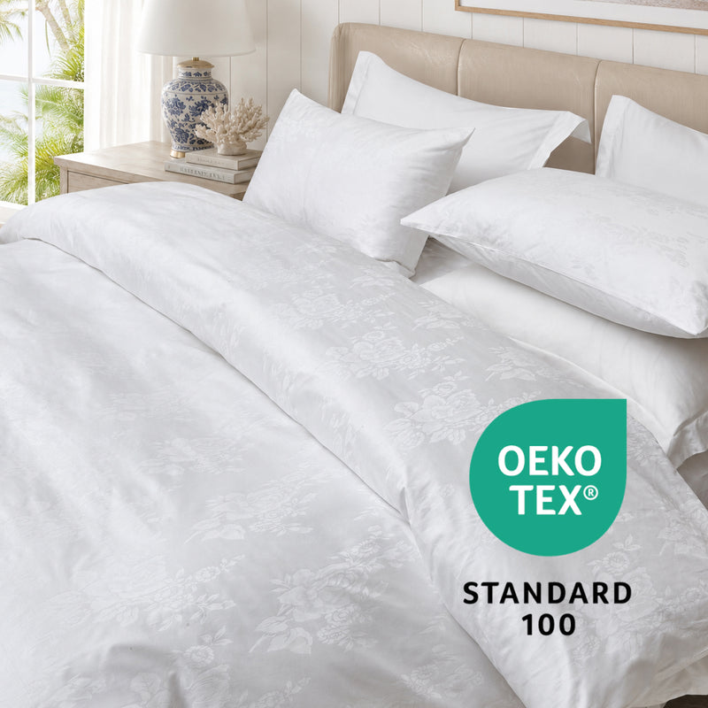 Monnalisa Goodnight Collection 100% Pure Cotton 4-Piece Bedding Set – Floral White Quilt Cover, Flat Sheet & Pillowcases x 2 | OEKO-TEX® Certified