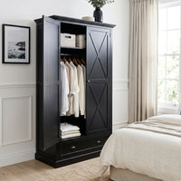 Hamptons Coastal Crossed One Drawer Double Door Wardrobe