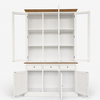 Hamptons Coastal Hutch and Buffet Tempered Glass Display Cabinet with 3 Drawers in WHITE