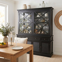 Hamptons Coastal Seaside Glass Hutch Cabinet and Buffet