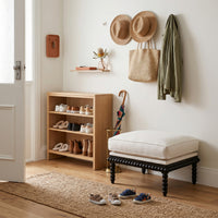 Hamptons Coastal Bobbin Line and Timber Ottoman Stool