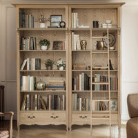 French Provincial Provence Extendable Library Bookcase Natural Ash with Ladder