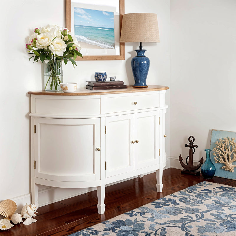 Hamptons Coastal Curve Sideboard Buffet & Ash Top Console Cabinet