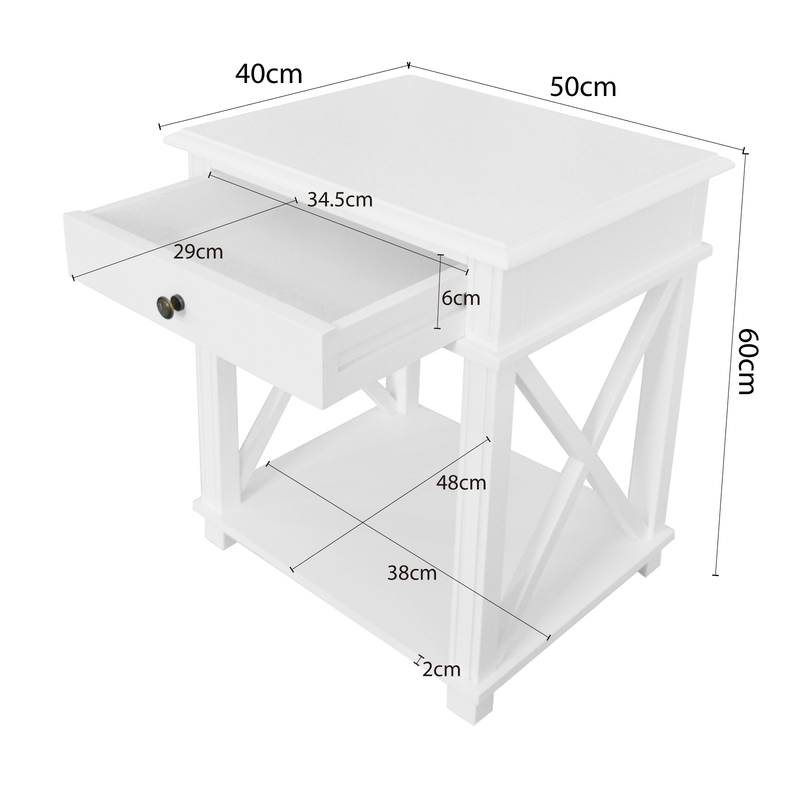 Hamptons Coastal Cross 1 Drawer Bedside Table