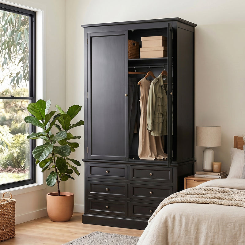 Hamptons Coastal Elegance 2-Door Wardrobe with 6-Drawer & Dresser Suite
