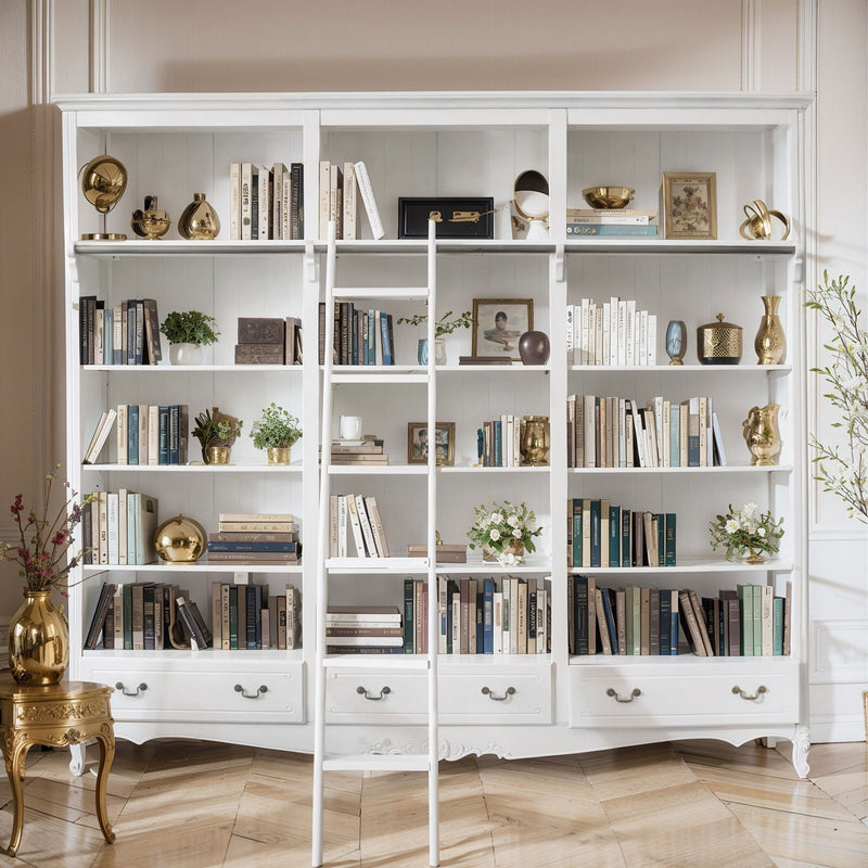 Early Bird Pre-order: Extra $1,000 OFF - French Provincial Louis Classic Library Bookcase with Ladder