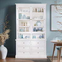 Hamptons Halifax 2 Glass Door 6 Drawer Kitchen Cabinet