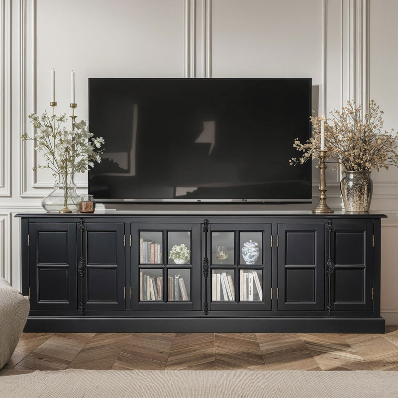 French Provincial Rustic Charm Glass-Door TV Entertainment Unit