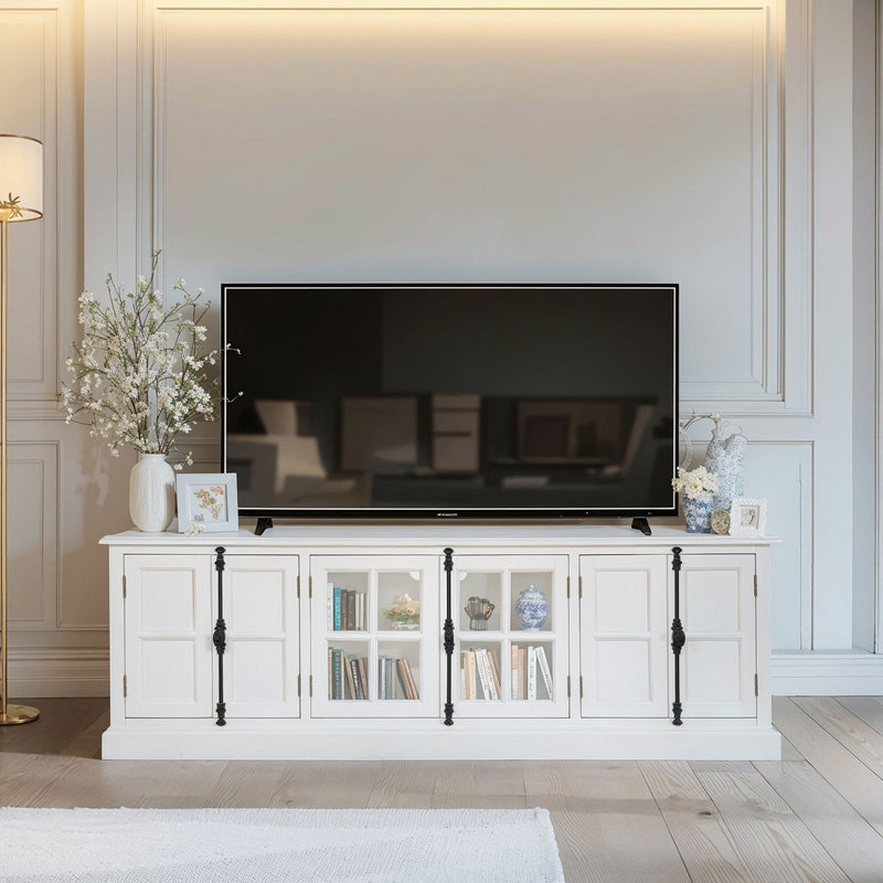 French Provincial Rustic Charm Glass-Door TV Entertainment Unit
