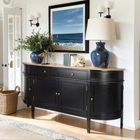 Hamptons Coastal Curve Ash Top Sideboard Buffet & Two Drawers Console Cabinet
