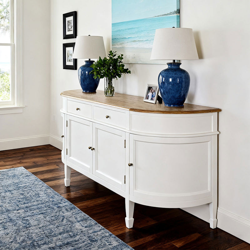 Hamptons Coastal Curve Ash Top Sideboard Buffet & Two Drawers Console Cabinet