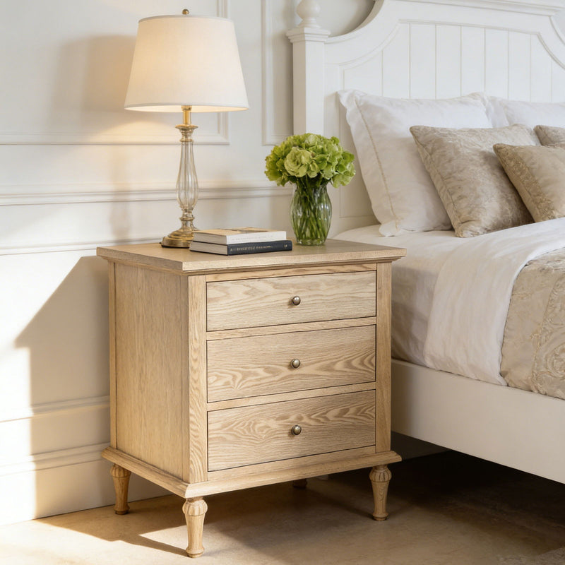 Hamptons Heritage 3 Drawer Bedside Lamp Table
