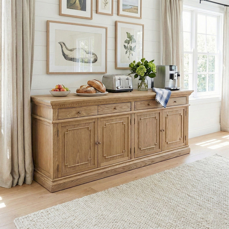 New England Hamptons 4 Drawers 4 Doors Sideboard Buffet & Console Cabinet