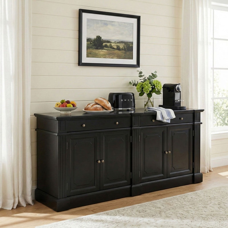 Harbourline Classic Hamptons Panelled Sideboard Buffet & Console Cabinet with 4 Doors & 2 Drawers