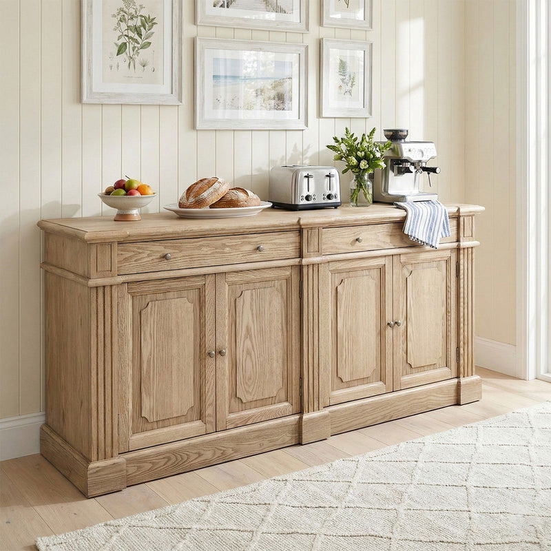 Harbourline Classic Hamptons Panelled Sideboard Buffet & Console Cabinet with 4 Doors & 2 Drawers