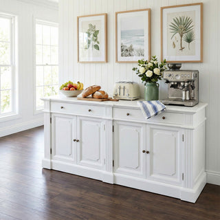Harbourline Classic Hamptons Panelled Sideboard Buffet & Console Cabinet with 4 Doors & 2 Drawers