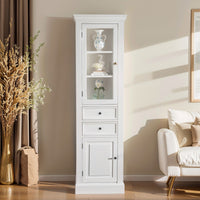 Hamptons Coastal Tall Glass Door 2 Drawer Cabinet