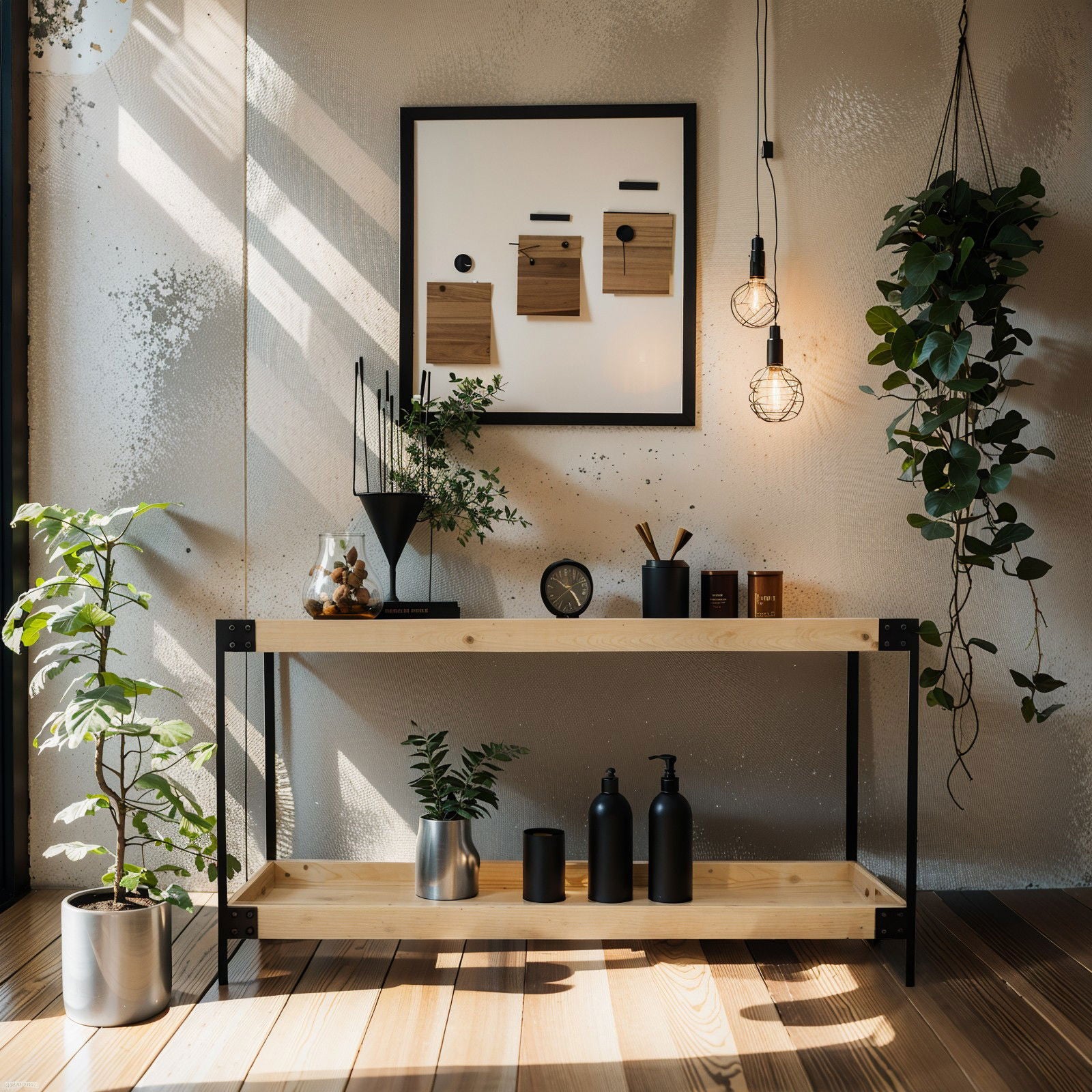 Urban Living Style Loft Two-Tier Solid Oak Timber Console Table with ...