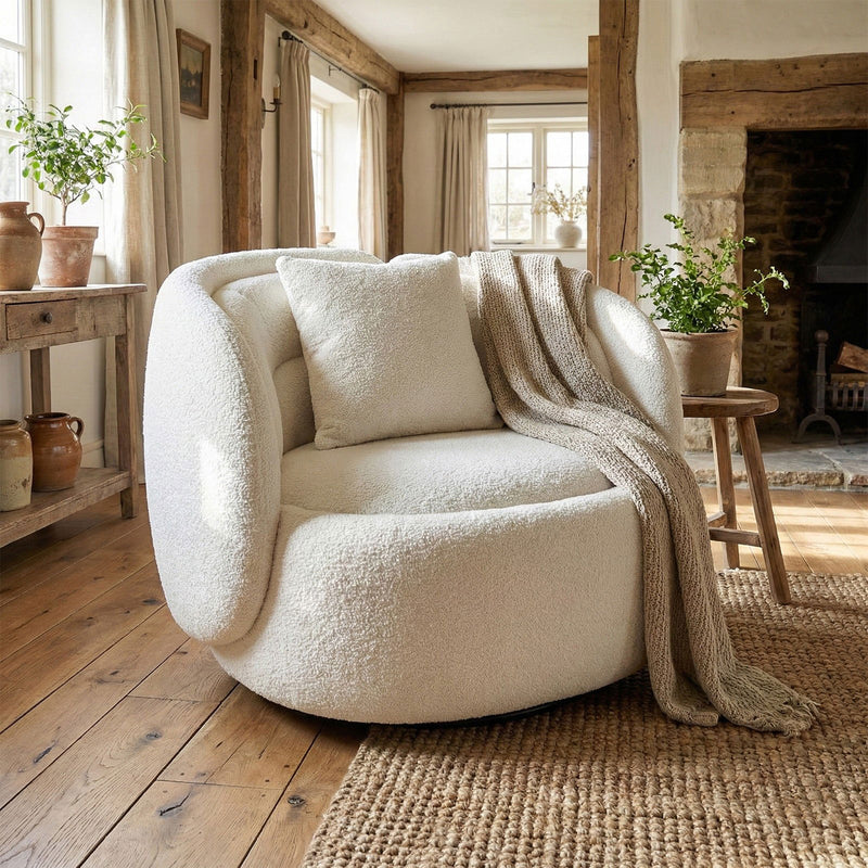Tulip Blossom Boucle Swivel Lounge Armchair