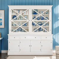 Hamptons Coastal Seaside Glass Hutch Cabinet and Buffet