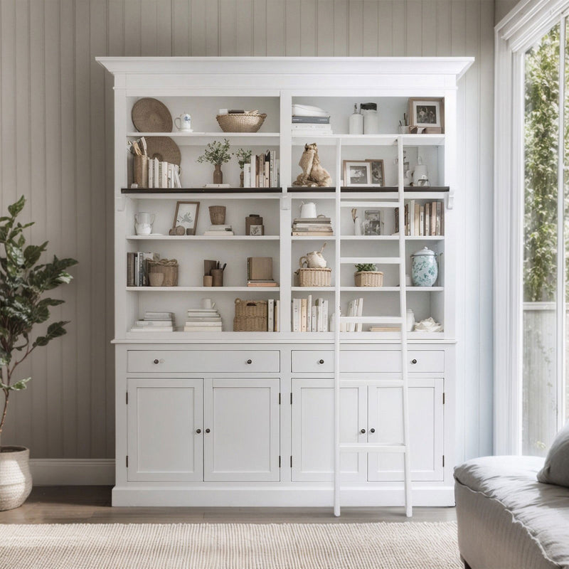 Hamptons Halifax Double Buffet and Hutch Bookcase with Ladder