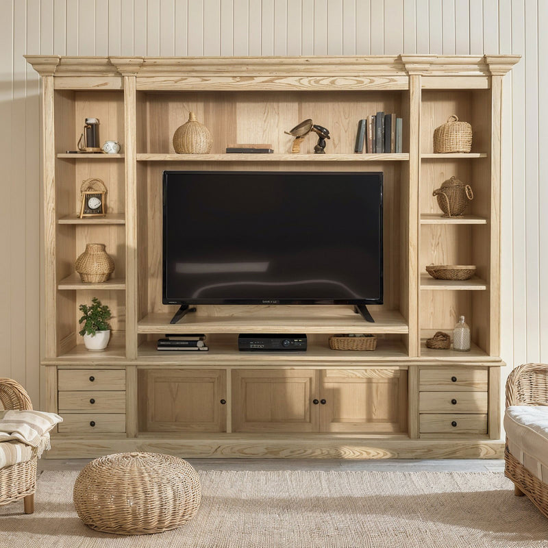 Hamptons Coastal Natural TV Entertainment Wall Unit Cabinet